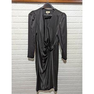 Rimini Vintage Women's Silky Black Long-Sleeve Wrap Dress Size 14